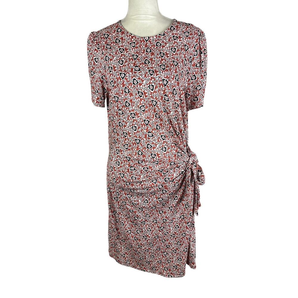 Boden Knot Front Jersey Casual Dress in Tomato Clover Swirl Size US 14 R - Picture 2 of 7